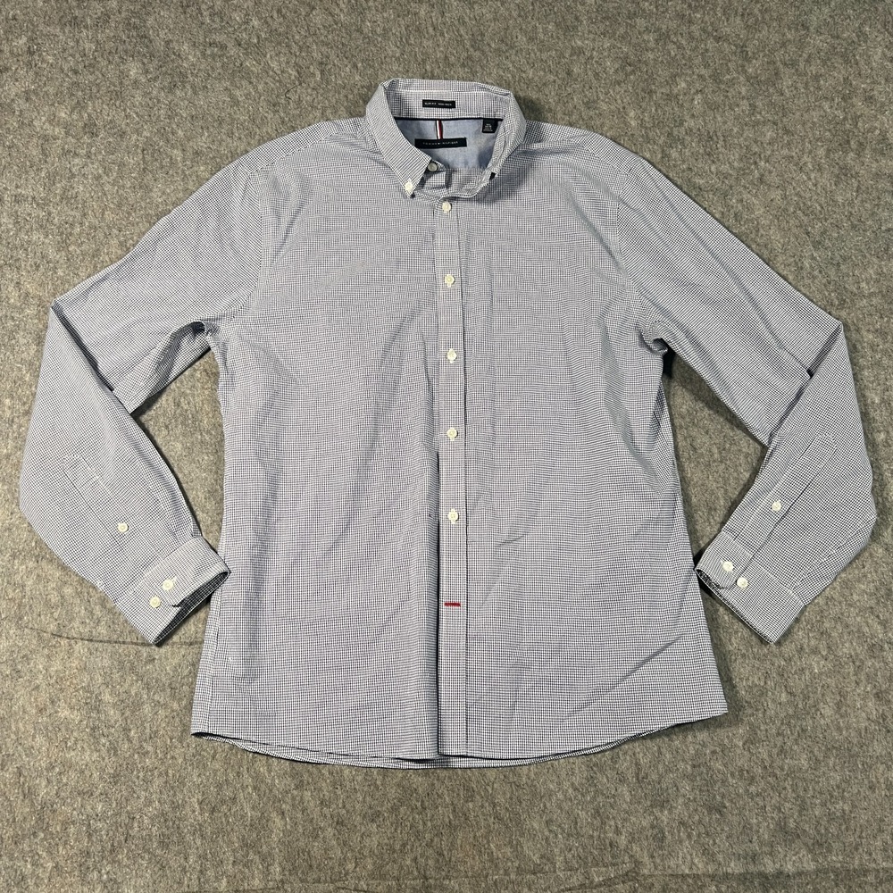 Tommy Hilfiger Men's Button-Down‎ Shirt Size 16 1/2 Gingham Slim Fit Non-Iron